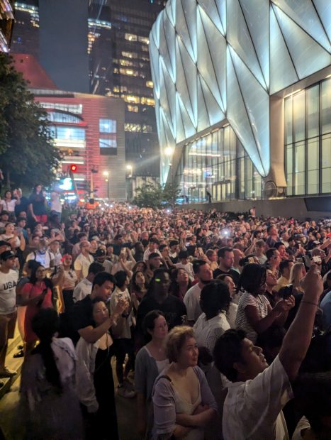 Large crowd gathered at Hudson Yards to watch the Macy’s 4th of July Fireworks Show in New York City.