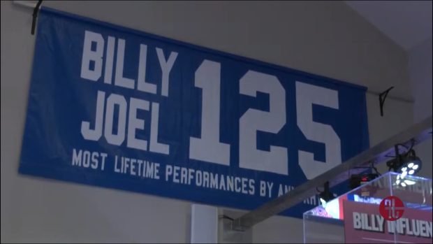 Billy Joel 125 banner celebrating the most lifetime performances by any artist at the Long Island Music & Entertainment Hall of Fame exhibit.