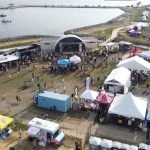 Drone shot of the Five Towns College stage at the Great South Bay Music Festival in Patchogue, NY.