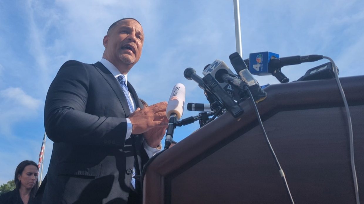 U.S. Attorney Breon Peace speaks at a press conference after George Santos' guilty plea.